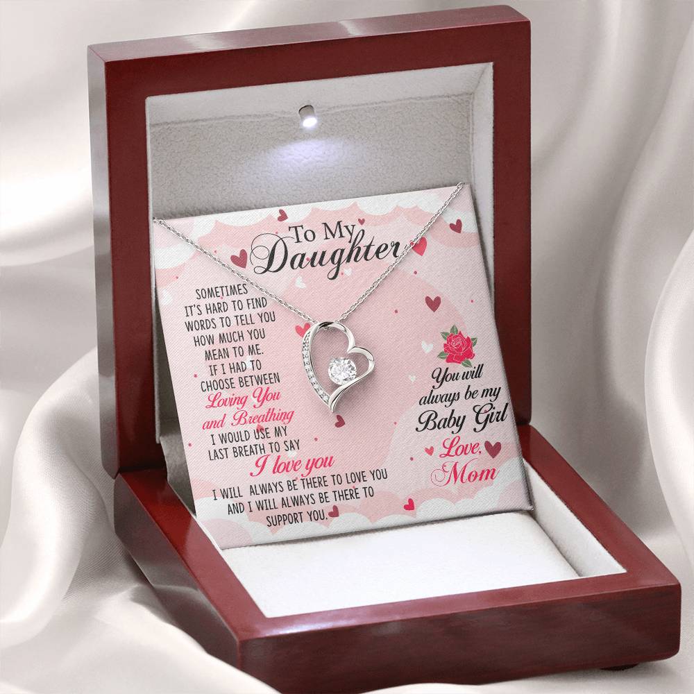 To My Daughter Necklace Gift from Mom, Forever Love Heart Necklace 14K White Gold and 18K Yellow Gold- Perfect for Birthday, Christmas, Graduation