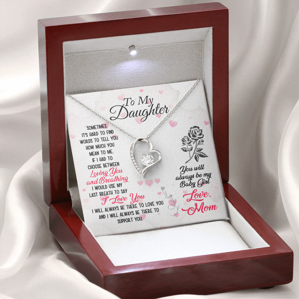 To My Daughter Necklace Gift from Mom, Forever Love Heart Necklace 14K White Gold and 18K Yellow Gold- Perfect for Birthday, Christmas, Graduation