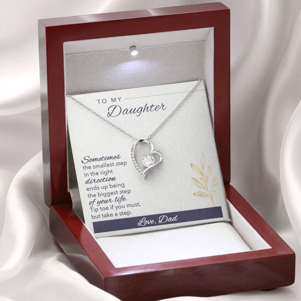 To My Daughter Necklace Gift from Dad, Forever Love Heart Necklace 14K White Gold and 18K Yellow Gold- Perfect for Birthday, Christmas, Graduation