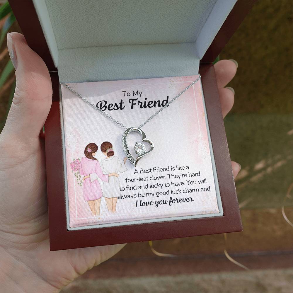 To My Best Friend Necklace Gift, Forever Love Heart Necklace 14K White Gold and 18K Yellow Gold- Perfect for Birthday, Christmas, Graduation