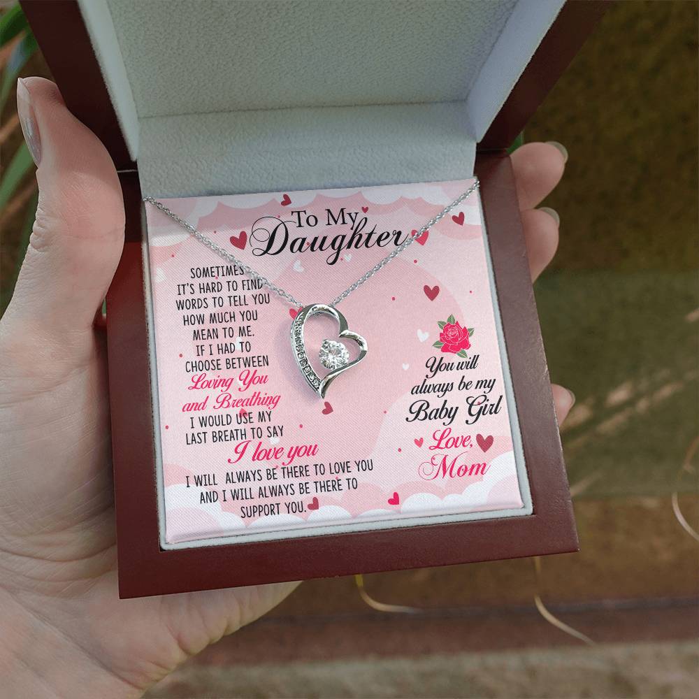 To My Daughter Necklace Gift from Mom, Forever Love Heart Necklace 14K White Gold and 18K Yellow Gold- Perfect for Birthday, Christmas, Graduation