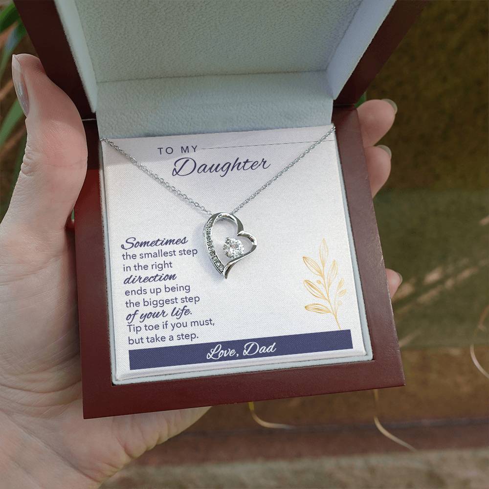 To My Daughter Necklace Gift from Dad, Forever Love Heart Necklace 14K White Gold and 18K Yellow Gold- Perfect for Birthday, Christmas, Graduation