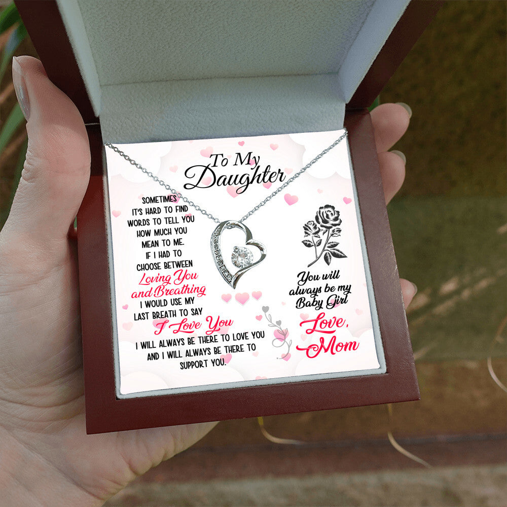 To My Daughter Necklace Gift from Mom, Forever Love Heart Necklace 14K White Gold and 18K Yellow Gold- Perfect for Birthday, Christmas, Graduation