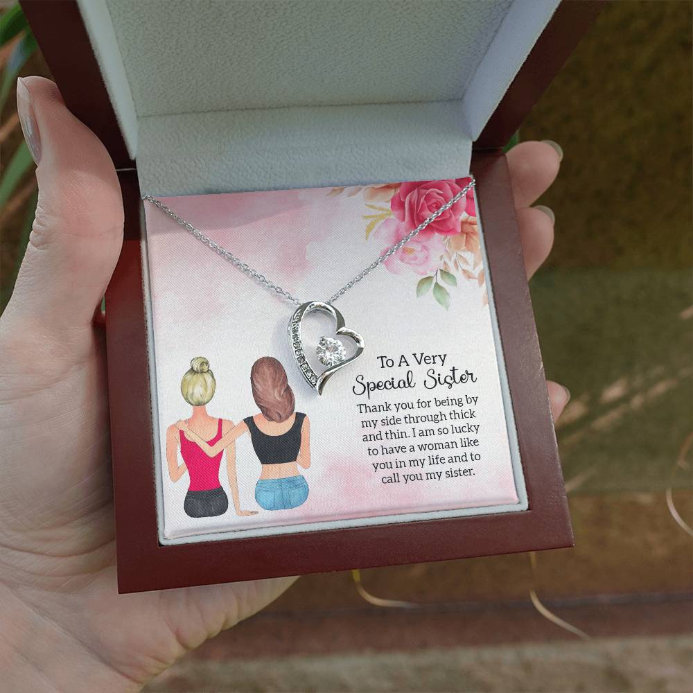 To my Unbiological Sister Best friend Gift. Forever love Heart Necklace 14k White Gold and 18K Yellow Gold, Friendship gifts for Birthday, Christmas