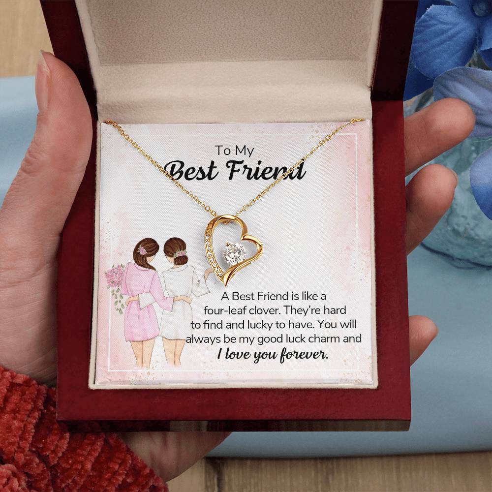 To My Best Friend Necklace Gift, Forever Love Heart Necklace 14K White Gold and 18K Yellow Gold- Perfect for Birthday, Christmas, Graduation