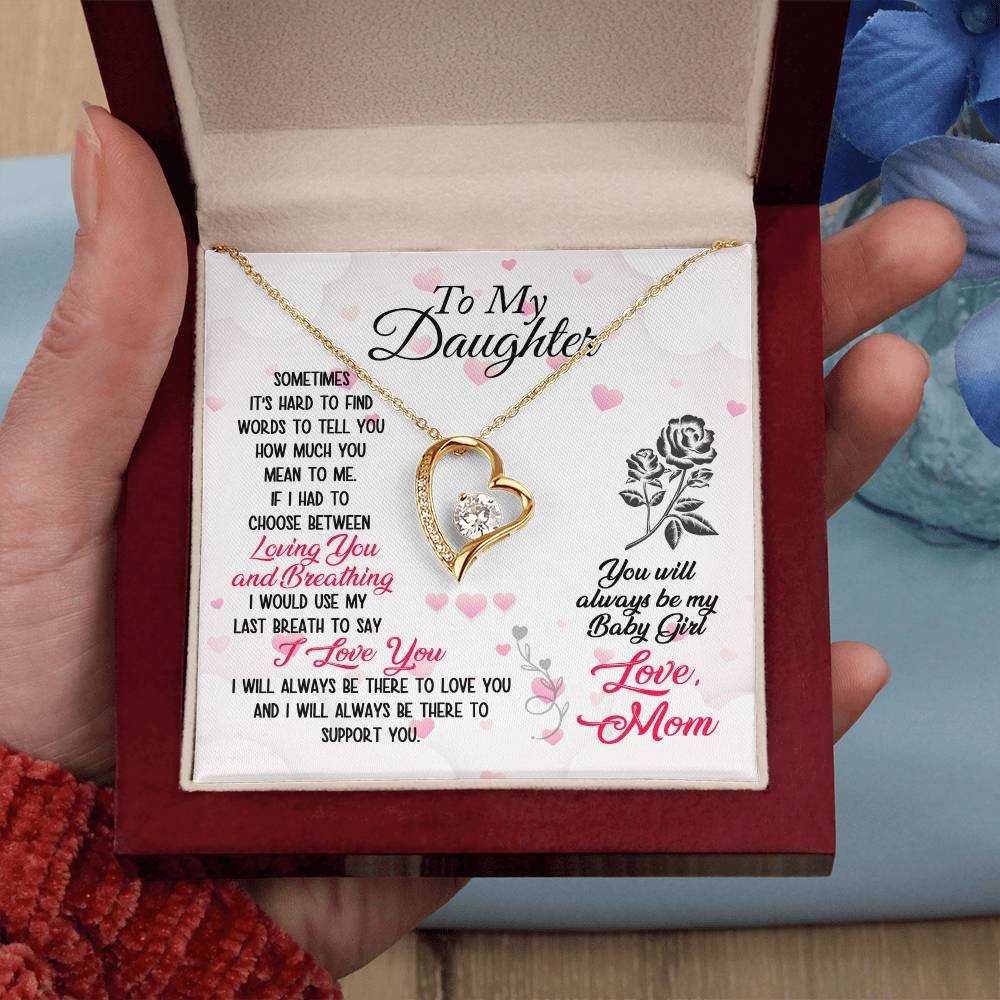 To My Daughter Necklace Gift from Mom, Forever Love Heart Necklace 14K White Gold and 18K Yellow Gold- Perfect for Birthday, Christmas, Graduation