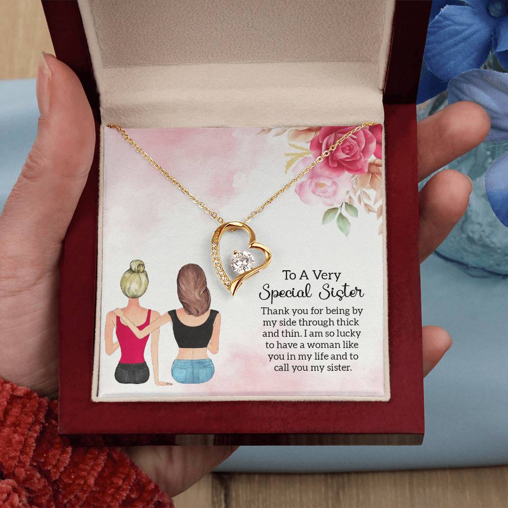 To my Unbiological Sister Best friend Gift. Forever love Heart Necklace 14k White Gold and 18K Yellow Gold, Friendship gifts for Birthday, Christmas
