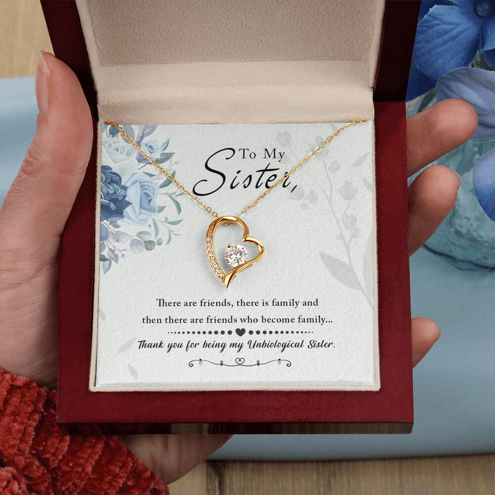 To My Unbiological Sister Best Friend Necklace Gift, Forever Love Heart Necklace 14K White Gold and 18K Yellow Gold- Perfect for Birthday, Christmas, Graduation