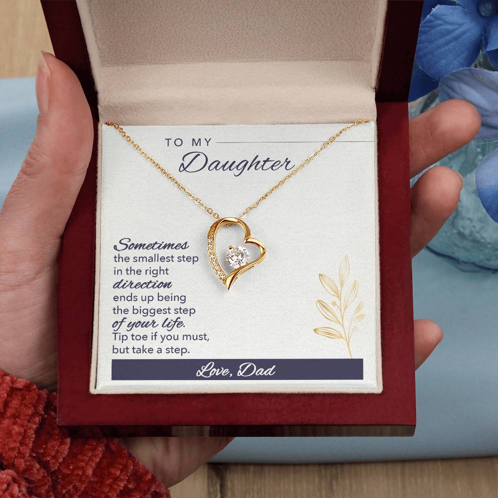 To My Daughter Necklace Gift from Dad, Forever Love Heart Necklace 14K White Gold and 18K Yellow Gold- Perfect for Birthday, Christmas, Graduation