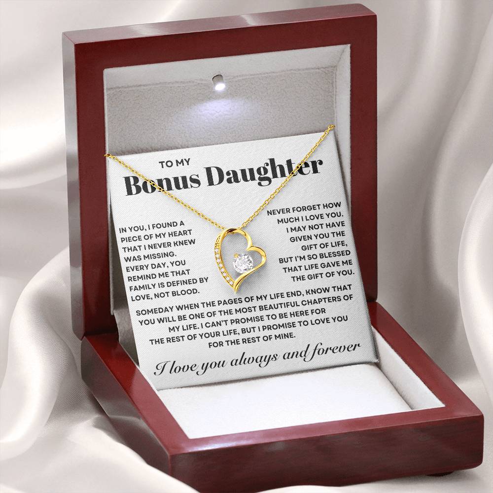 Bonus Daughter, Forever Love Heart Necklace, Perfect for Birthday, Christmas, Graduation