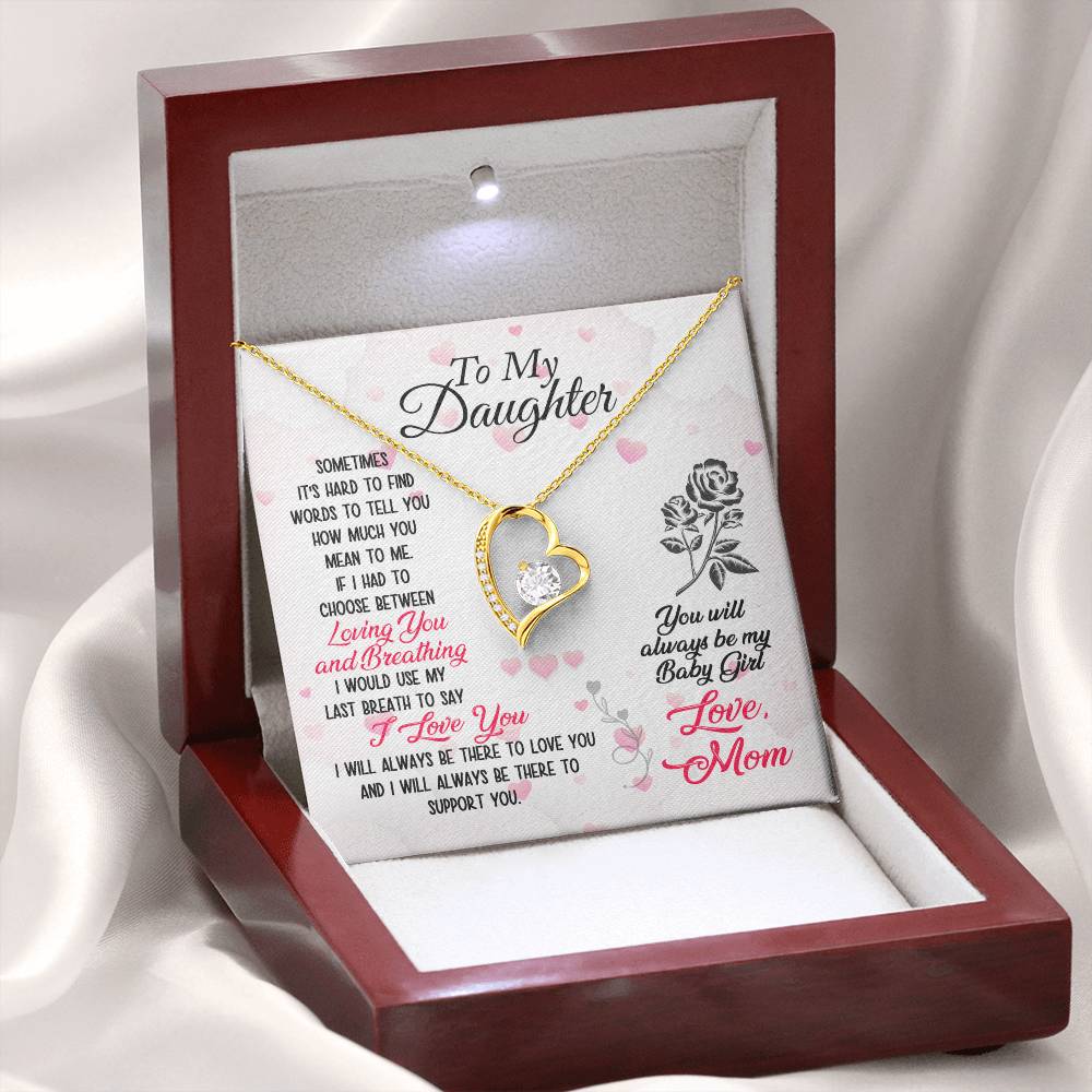To My Daughter Necklace Gift from Mom, Forever Love Heart Necklace 14K White Gold and 18K Yellow Gold- Perfect for Birthday, Christmas, Graduation