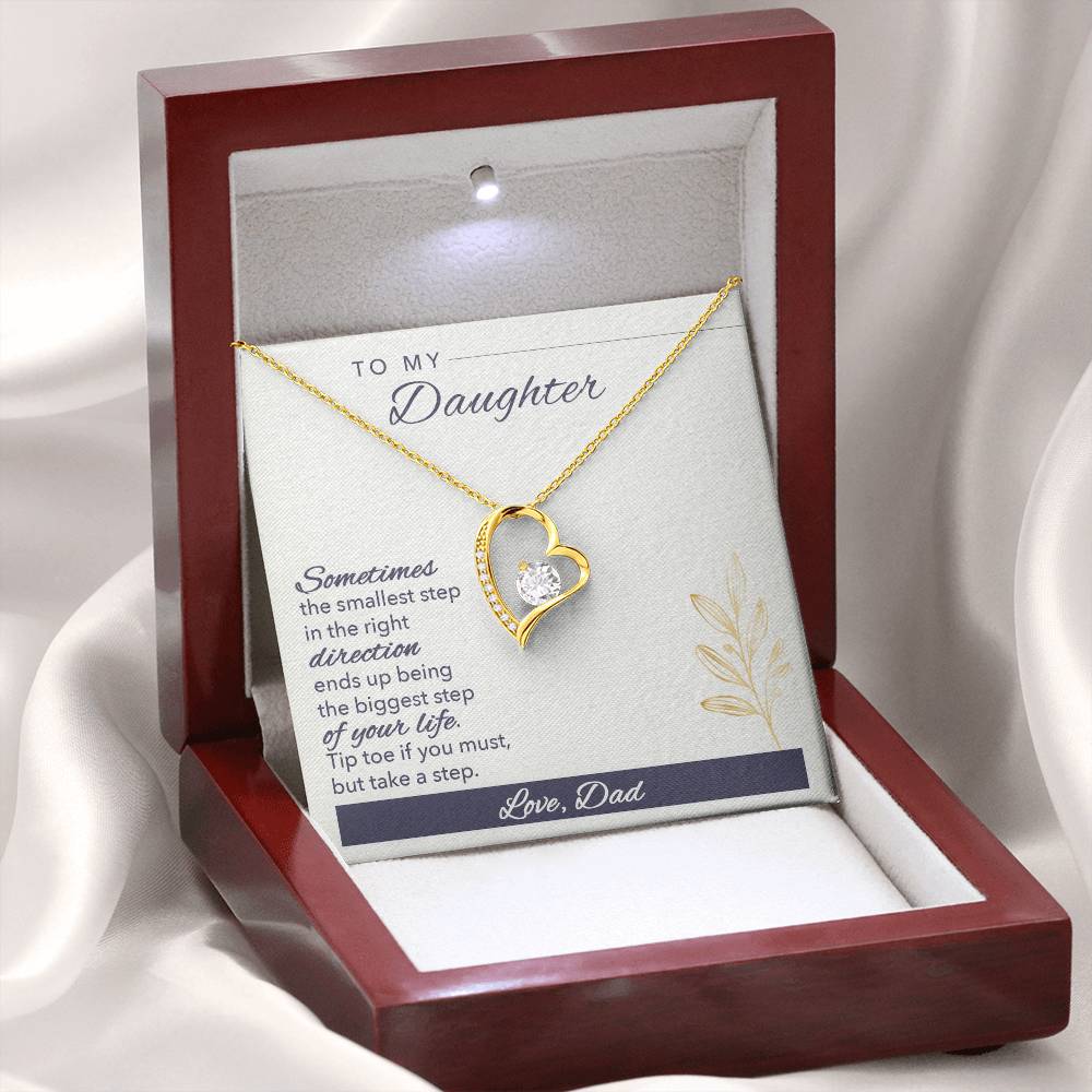To My Daughter Necklace Gift from Dad, Forever Love Heart Necklace 14K White Gold and 18K Yellow Gold- Perfect for Birthday, Christmas, Graduation