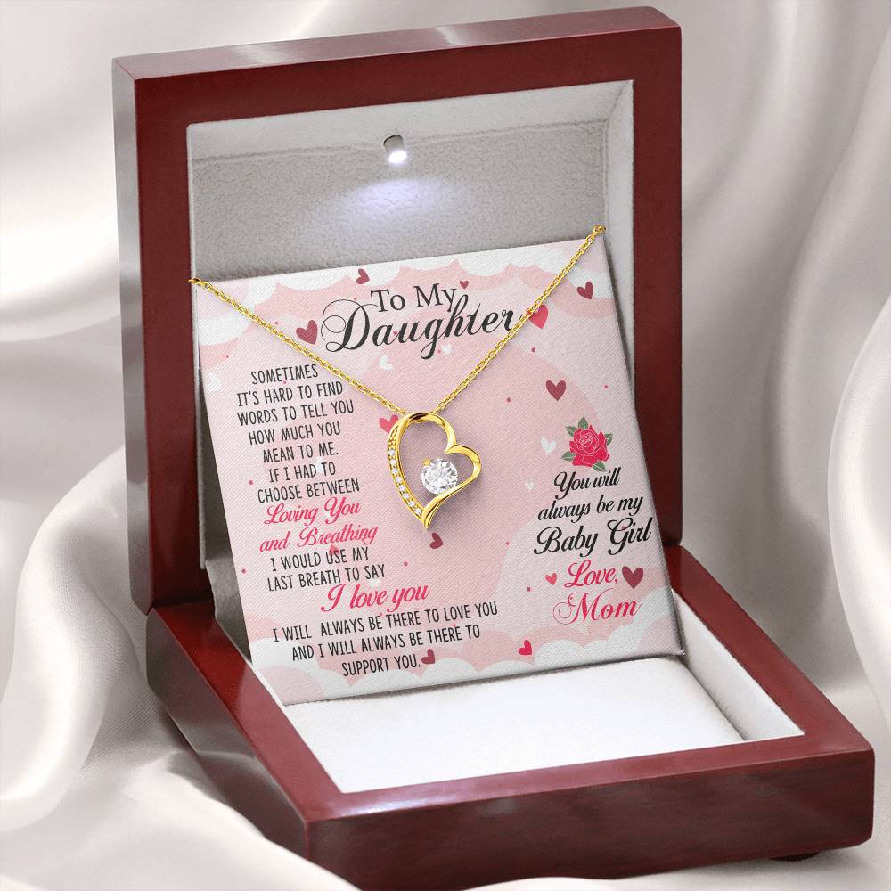 To My Daughter Necklace Gift from Mom, Forever Love Heart Necklace 14K White Gold and 18K Yellow Gold- Perfect for Birthday, Christmas, Graduation