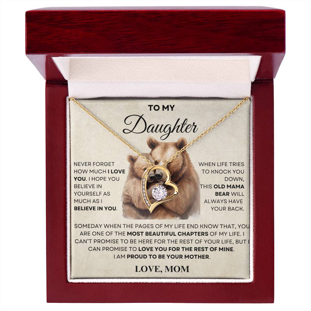 Daughter from Mom, Forever love Necklace, Old Mama Bear