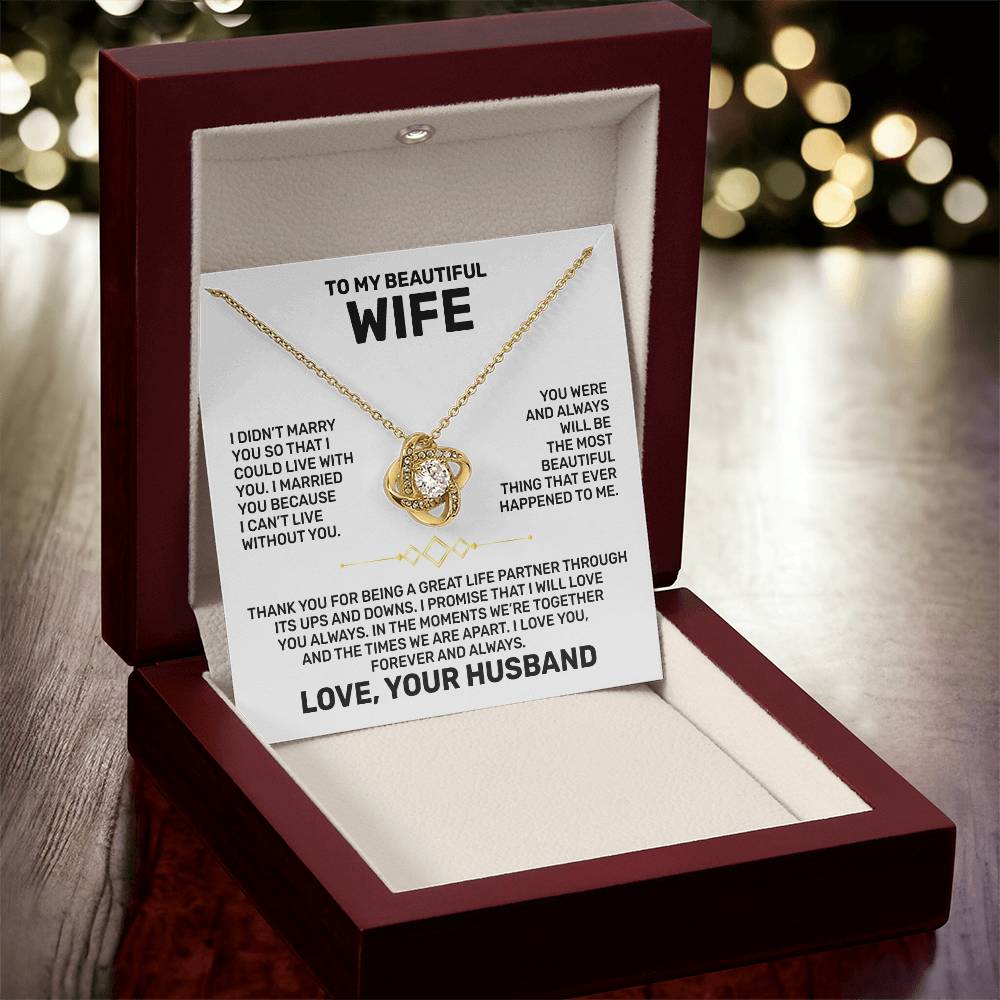 Wife Necklace Gift from Husband, Love Knot , Perfect gift for Valentines day, Anniversary, Birthday