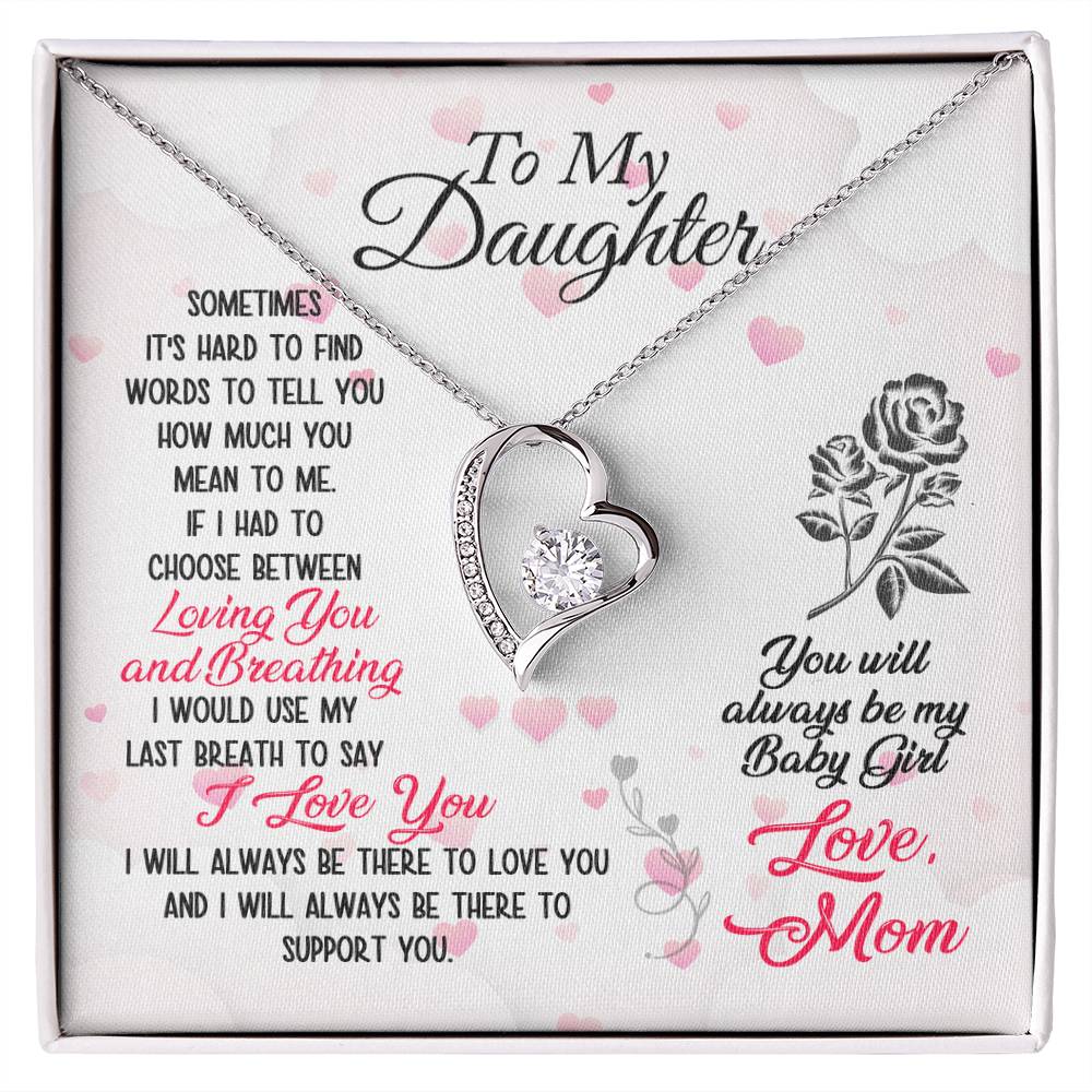 To My Daughter Necklace Gift from Mom, Forever Love Heart Necklace 14K White Gold and 18K Yellow Gold- Perfect for Birthday, Christmas, Graduation