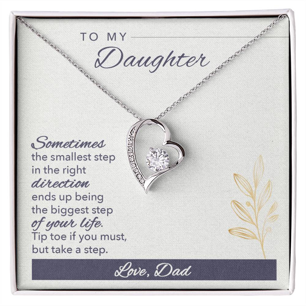 To My Daughter Necklace Gift from Dad, Forever Love Heart Necklace 14K White Gold and 18K Yellow Gold- Perfect for Birthday, Christmas, Graduation