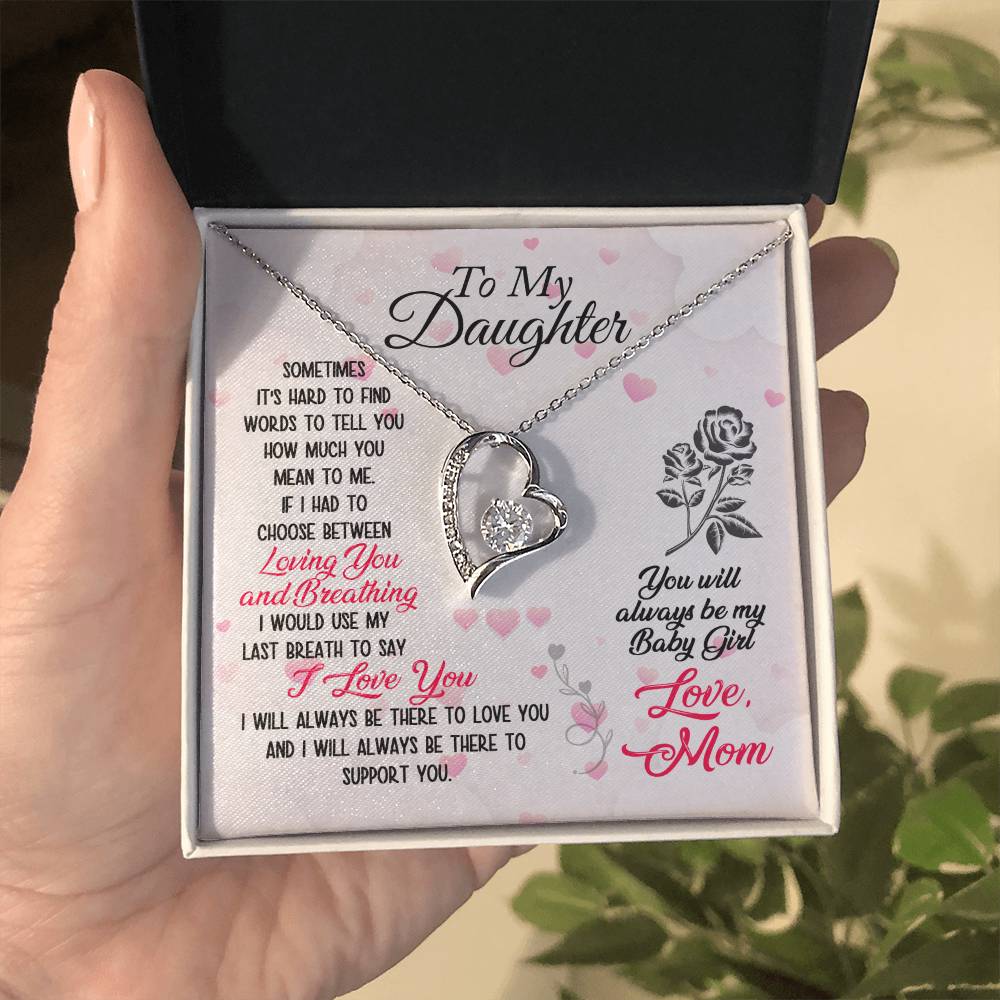 To My Daughter Necklace Gift from Mom, Forever Love Heart Necklace 14K White Gold and 18K Yellow Gold- Perfect for Birthday, Christmas, Graduation