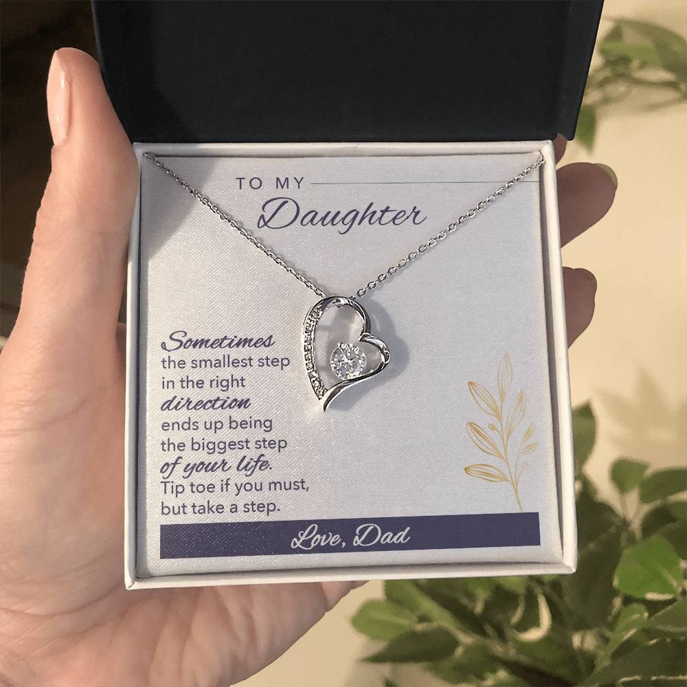 To My Daughter Necklace Gift from Dad, Forever Love Heart Necklace 14K White Gold and 18K Yellow Gold- Perfect for Birthday, Christmas, Graduation