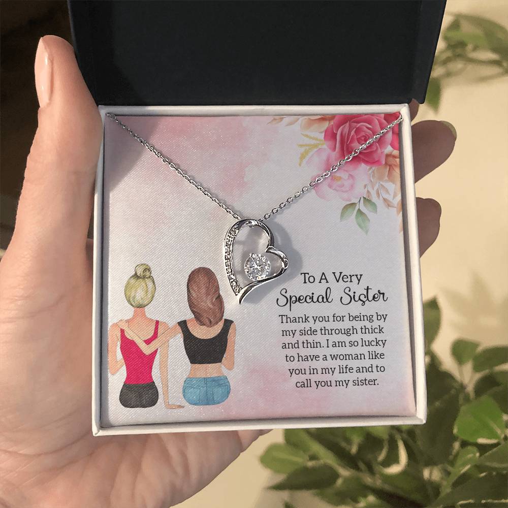 To my Unbiological Sister Best friend Gift. Forever love Heart Necklace 14k White Gold and 18K Yellow Gold, Friendship gifts for Birthday, Christmas