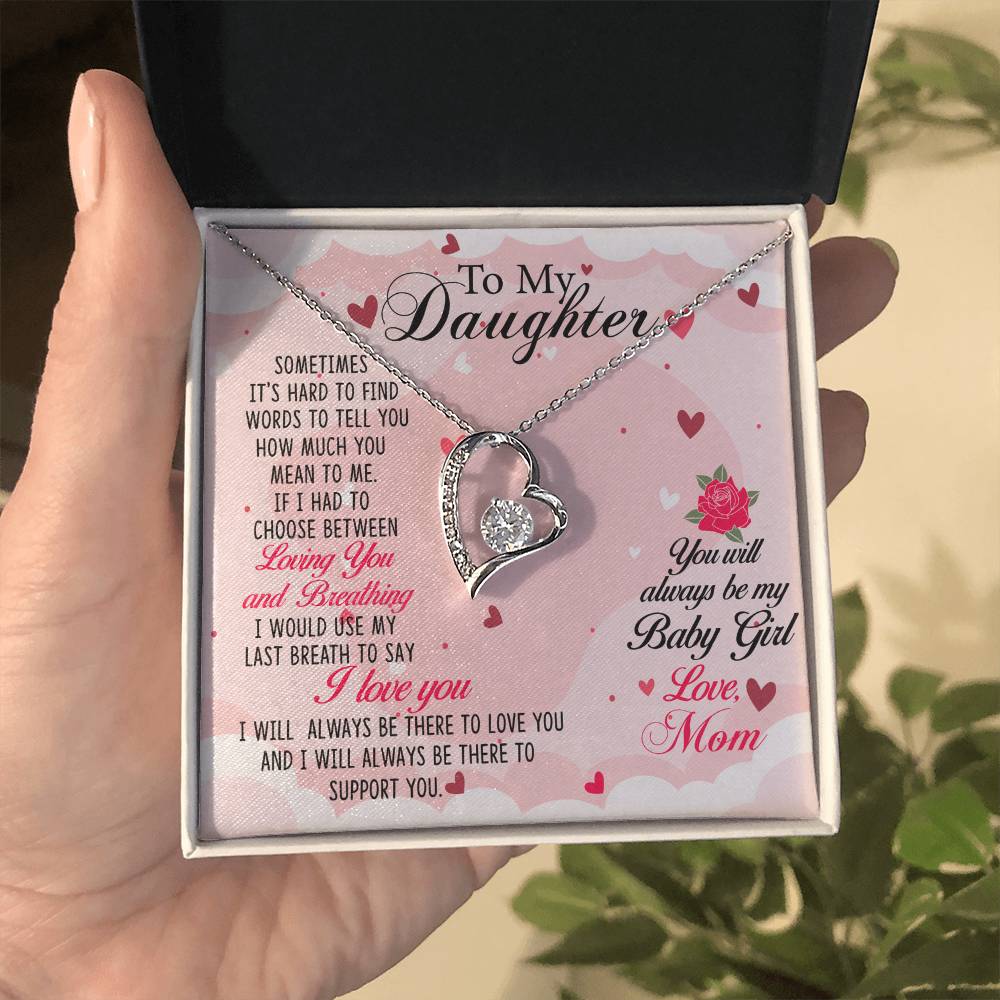 To My Daughter Necklace Gift from Mom, Forever Love Heart Necklace 14K White Gold and 18K Yellow Gold- Perfect for Birthday, Christmas, Graduation