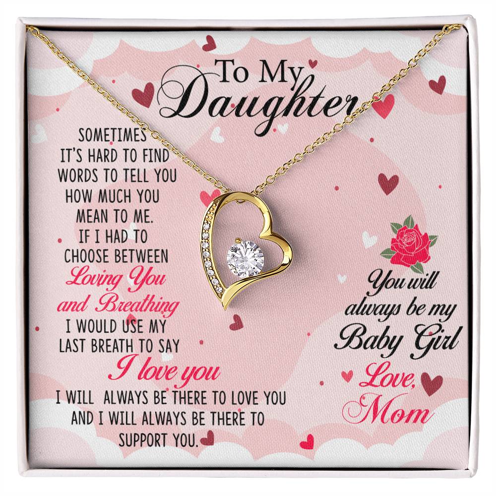 To My Daughter Necklace Gift from Mom, Forever Love Heart Necklace 14K White Gold and 18K Yellow Gold- Perfect for Birthday, Christmas, Graduation