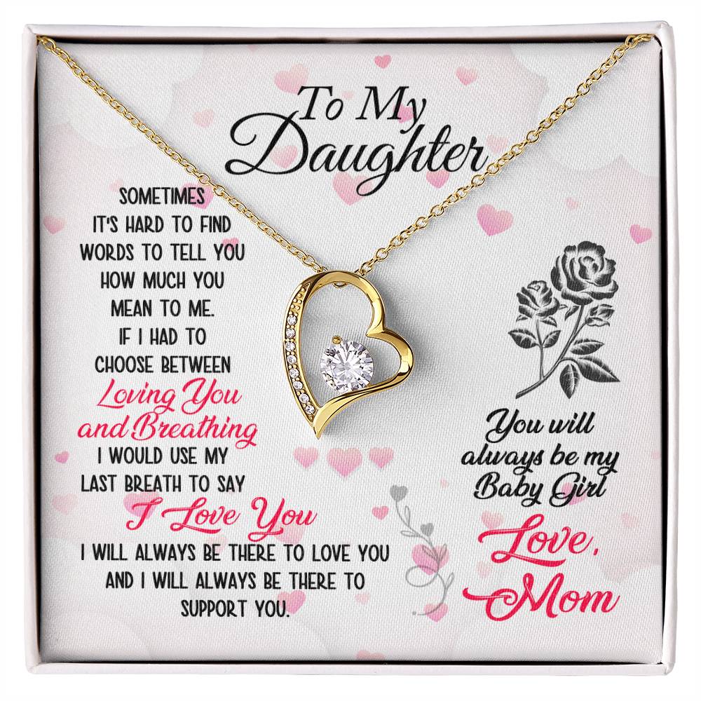 To My Daughter Necklace Gift from Mom, Forever Love Heart Necklace 14K White Gold and 18K Yellow Gold- Perfect for Birthday, Christmas, Graduation