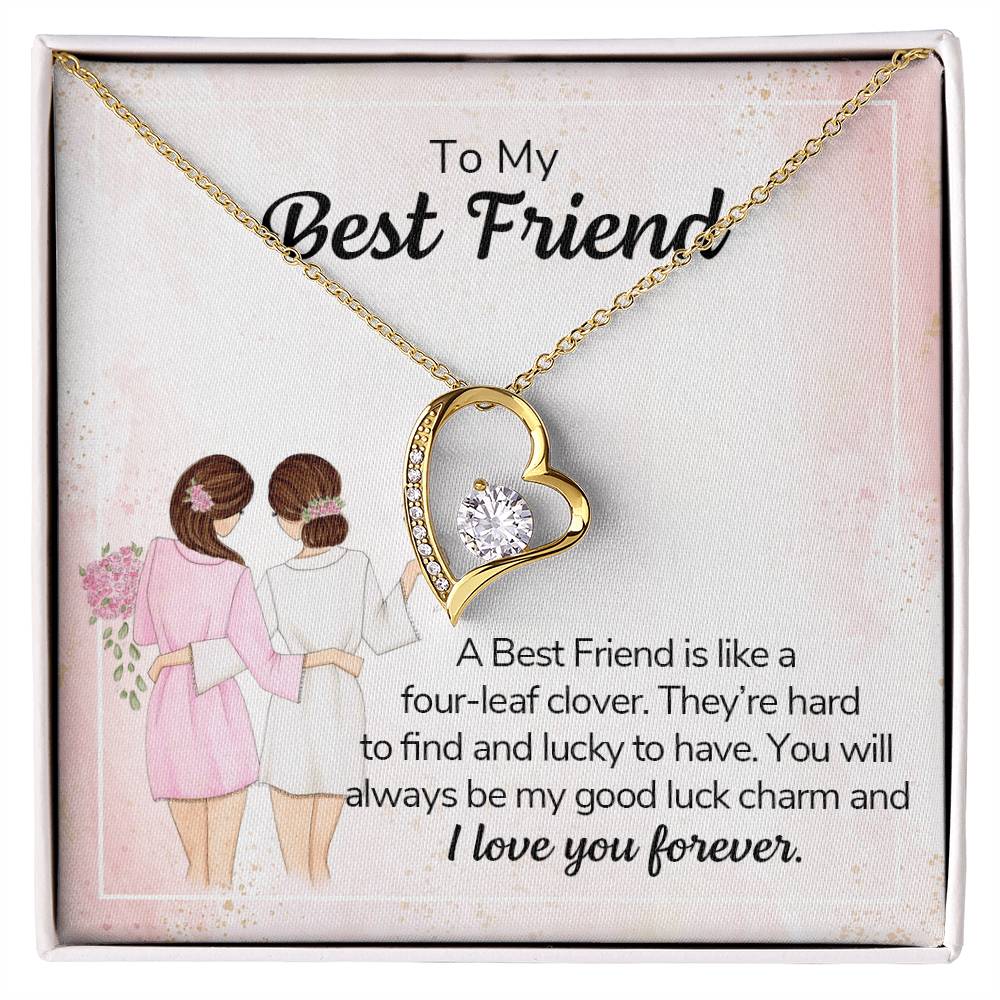 To My Best Friend Necklace Gift, Forever Love Heart Necklace 14K White Gold and 18K Yellow Gold- Perfect for Birthday, Christmas, Graduation