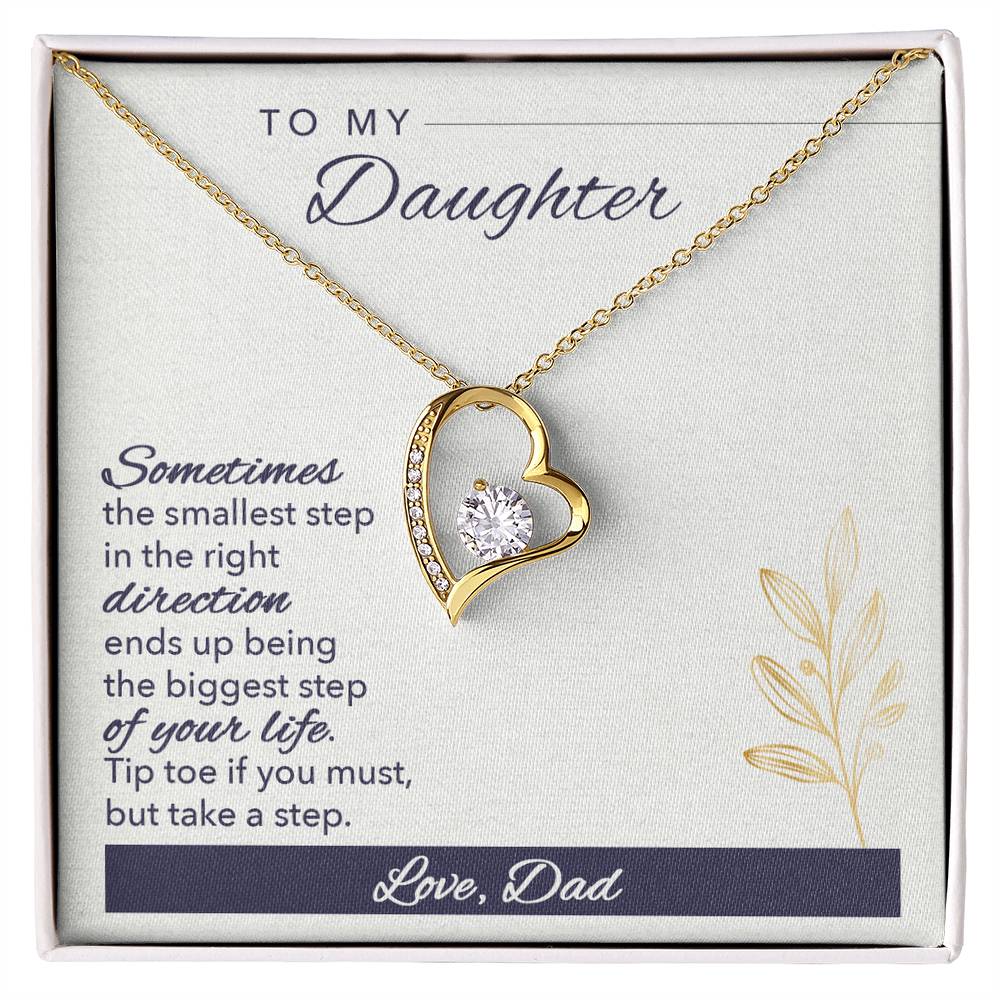 To My Daughter Necklace Gift from Dad, Forever Love Heart Necklace 14K White Gold and 18K Yellow Gold- Perfect for Birthday, Christmas, Graduation