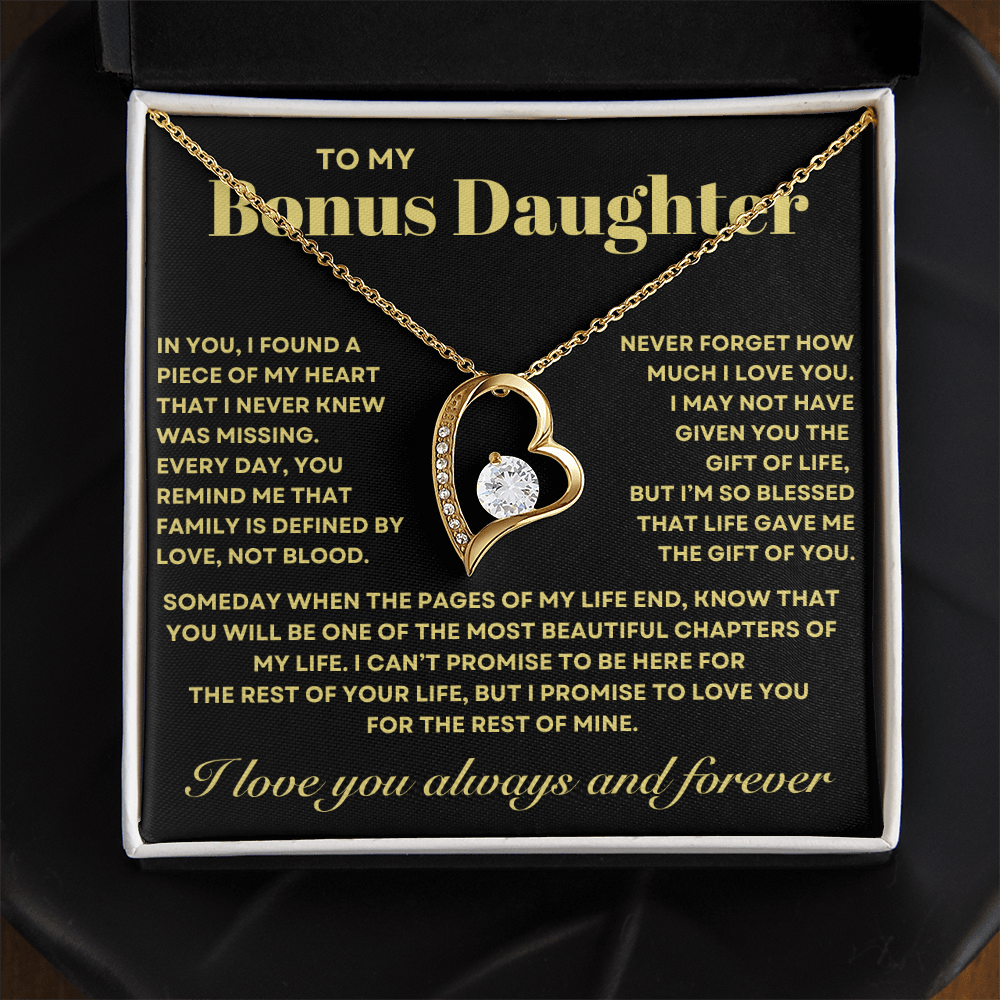 Bonus Daughter Gift, Forever Love Heart Necklace, Perfect for Birthday, Christmas, Graduation