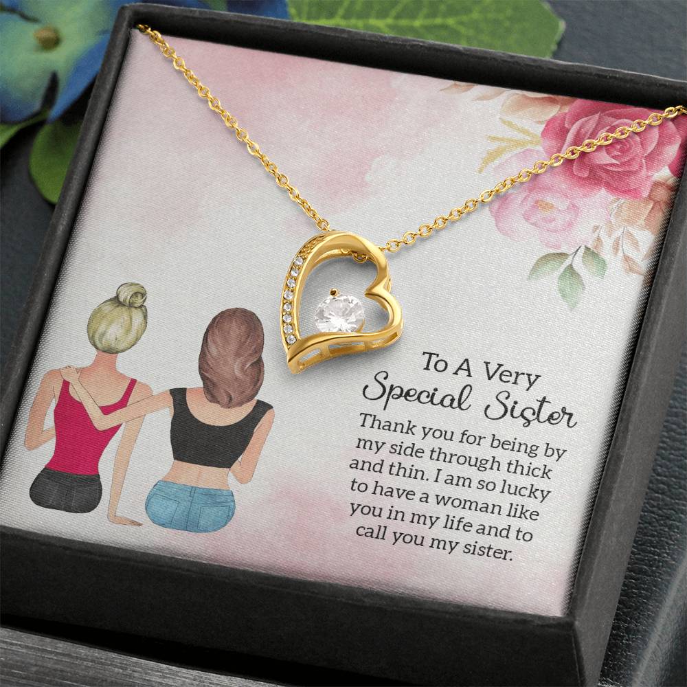 To my Unbiological Sister Best friend Gift. Forever love Heart Necklace 14k White Gold and 18K Yellow Gold, Friendship gifts for Birthday, Christmas