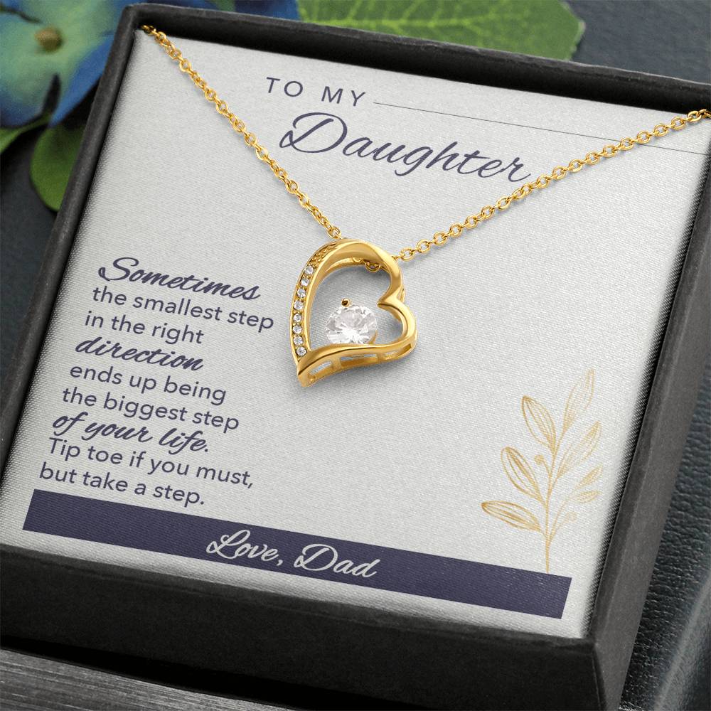 To My Daughter Necklace Gift from Dad, Forever Love Heart Necklace 14K White Gold and 18K Yellow Gold- Perfect for Birthday, Christmas, Graduation