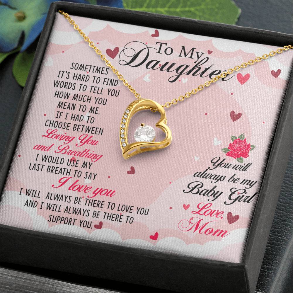 To My Daughter Necklace Gift from Mom, Forever Love Heart Necklace 14K White Gold and 18K Yellow Gold- Perfect for Birthday, Christmas, Graduation