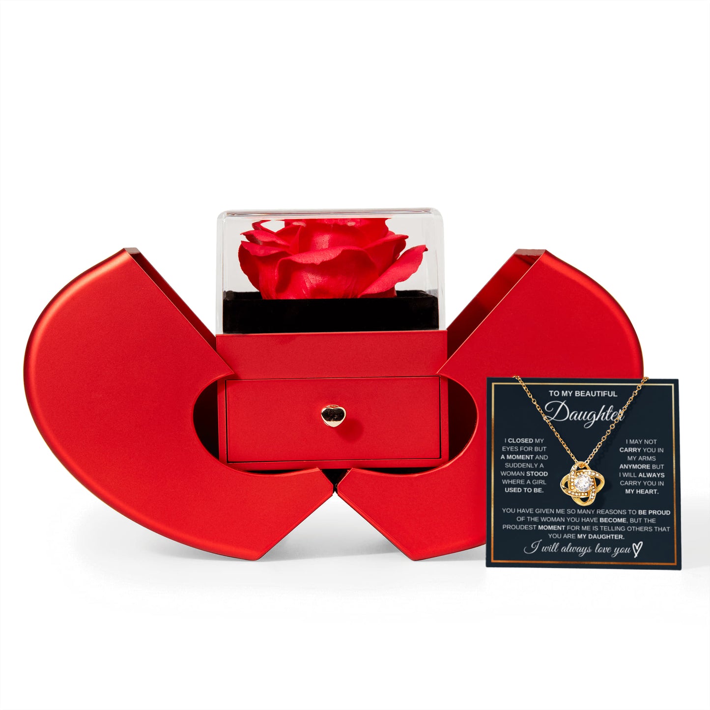 Daughter Necklace from Mom and Dad, Love Knot Pendant with Rose Gift Box, Gift for Birthday, Valentines day, Mothers day, Christmas