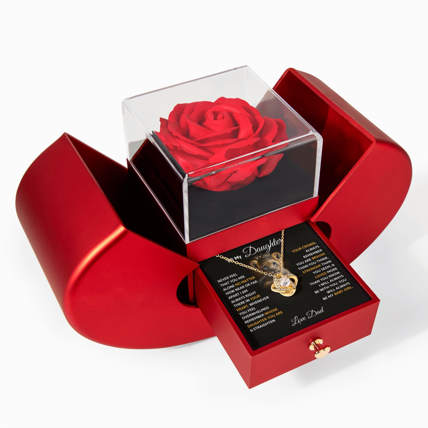 Daughter Necklace from Dad, Love Knot Pendant with Rose Gift Box, Gift for Birthday, Valentines day, Mothers day, Christmas
