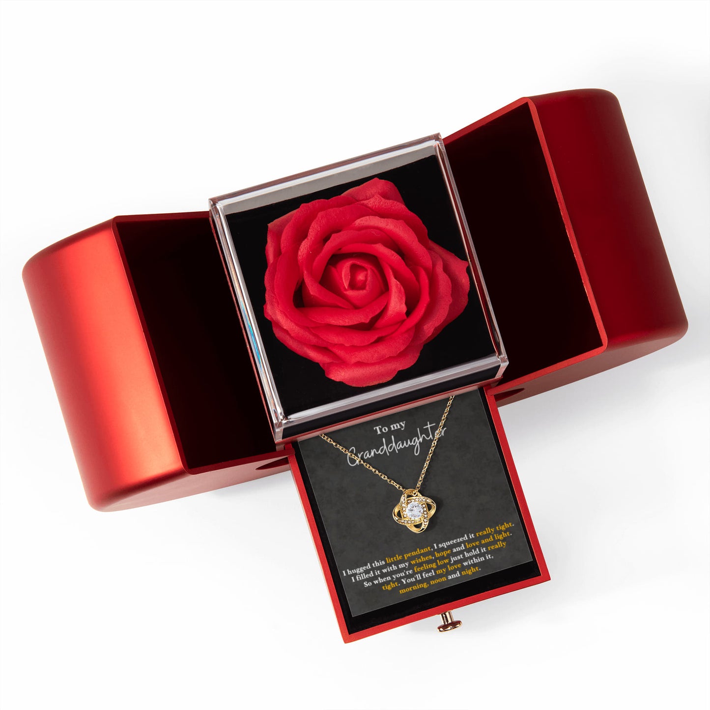 Granddaughter Necklace from Grandparents, Love knot Pendant with Rose Gift box, Gift for birthday, confirmation, graduation, wedding, christmas
