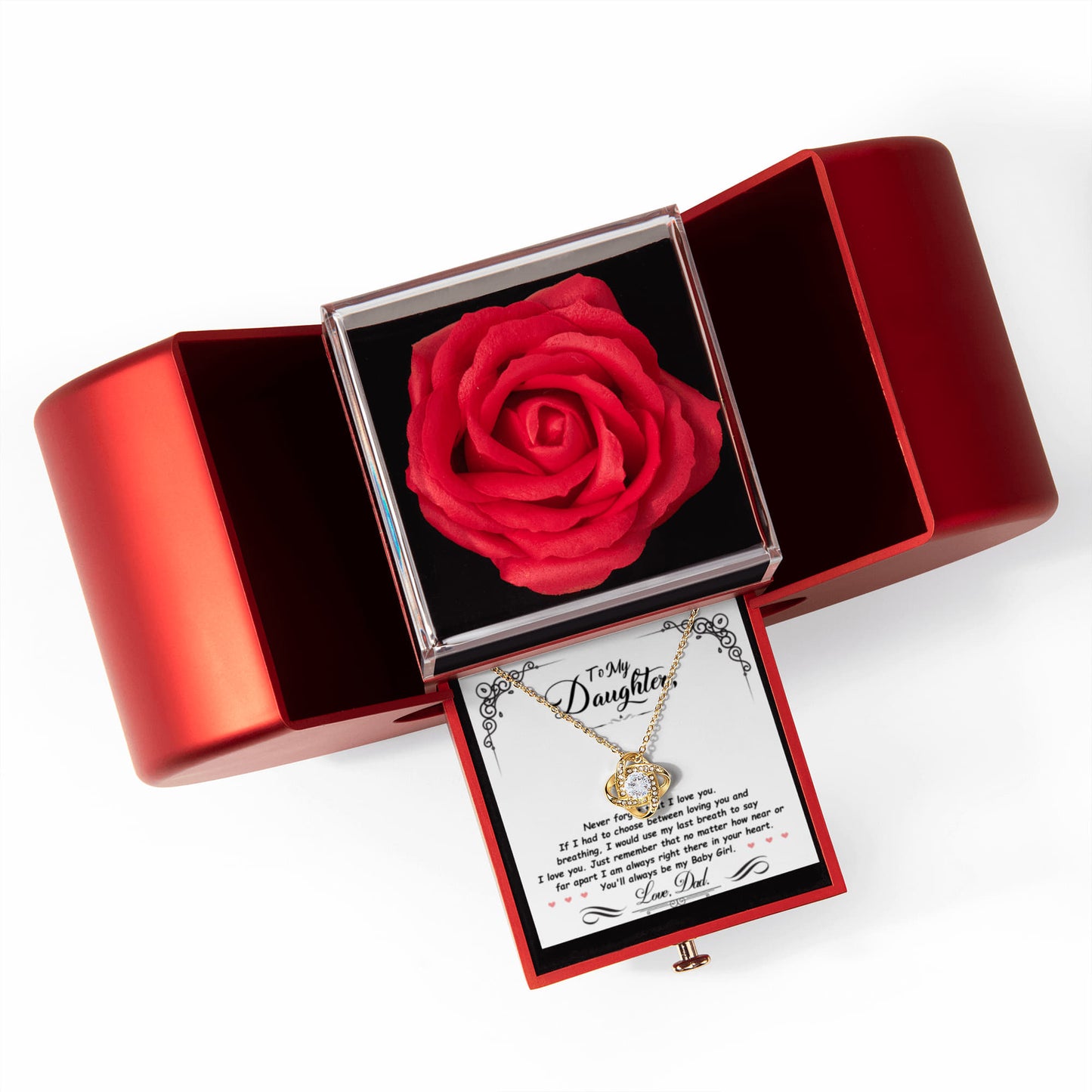 Daughter Necklace from Dad, Love Knot Pendant with Rose Gift Box, Gift for Birthday, Valentines day, Mothers day, Christmas