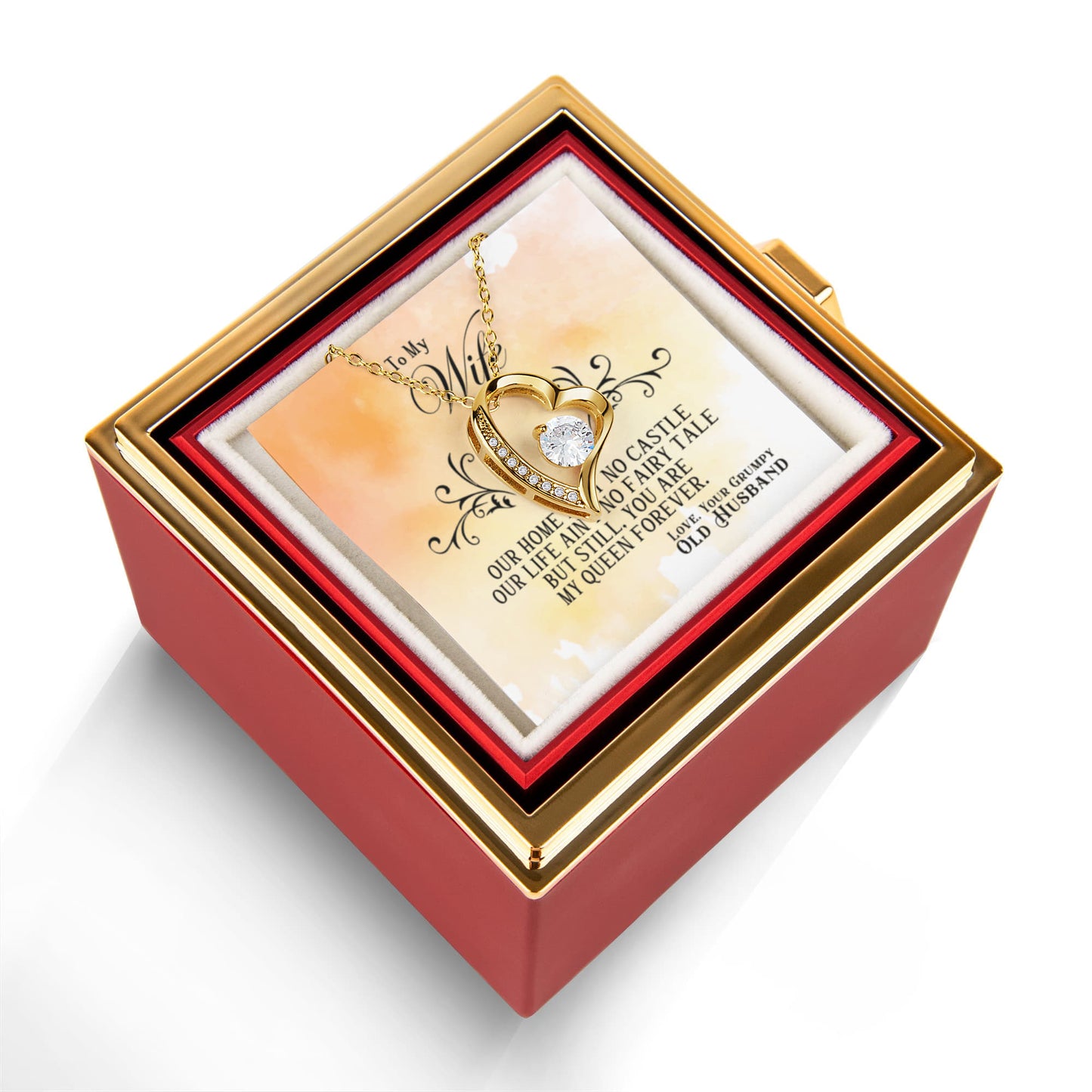 To my Wife Necklace from Husband, Forever Love Pendant with Rotating Rose Box, Gift for Anniversary, Valentines Day, Birthday, Christmas