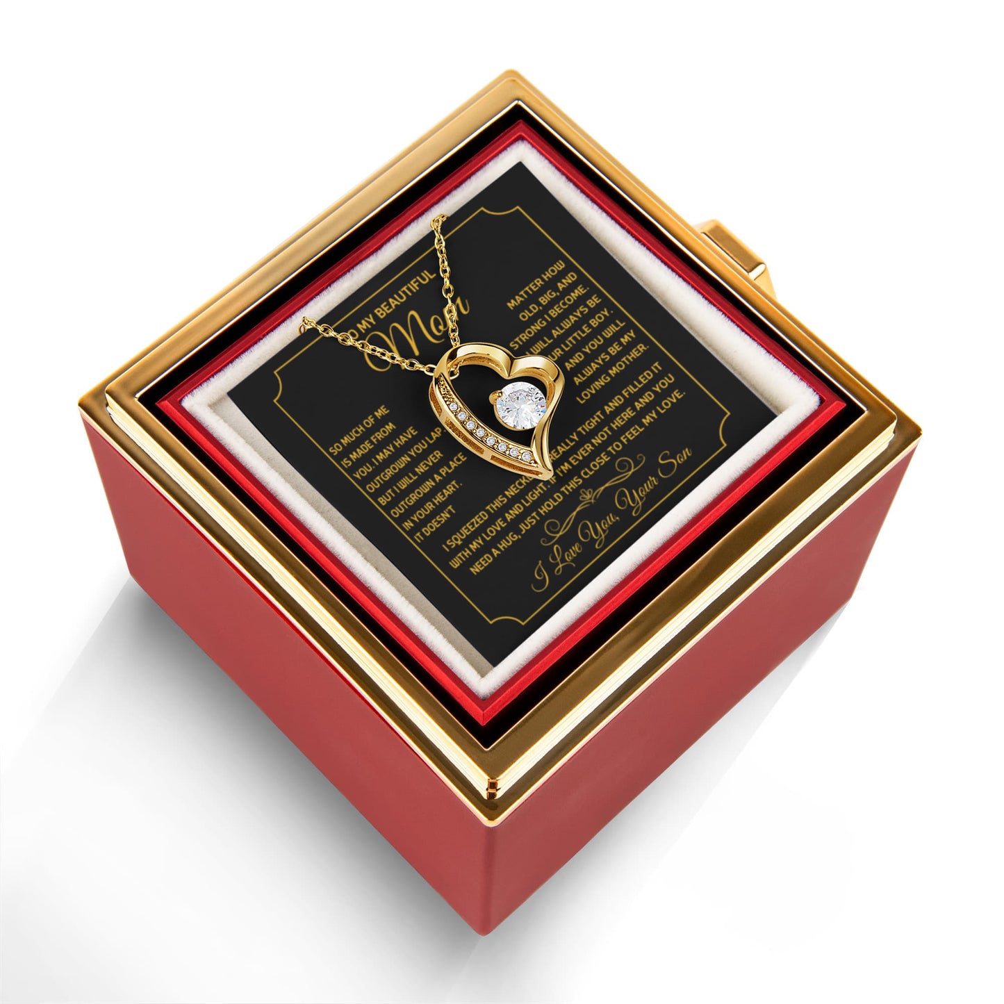 To my Mom Gift from son, Forever Love Necklace with Rotating Rose Box, Gift for mothers day, Valentines Day, Birthday