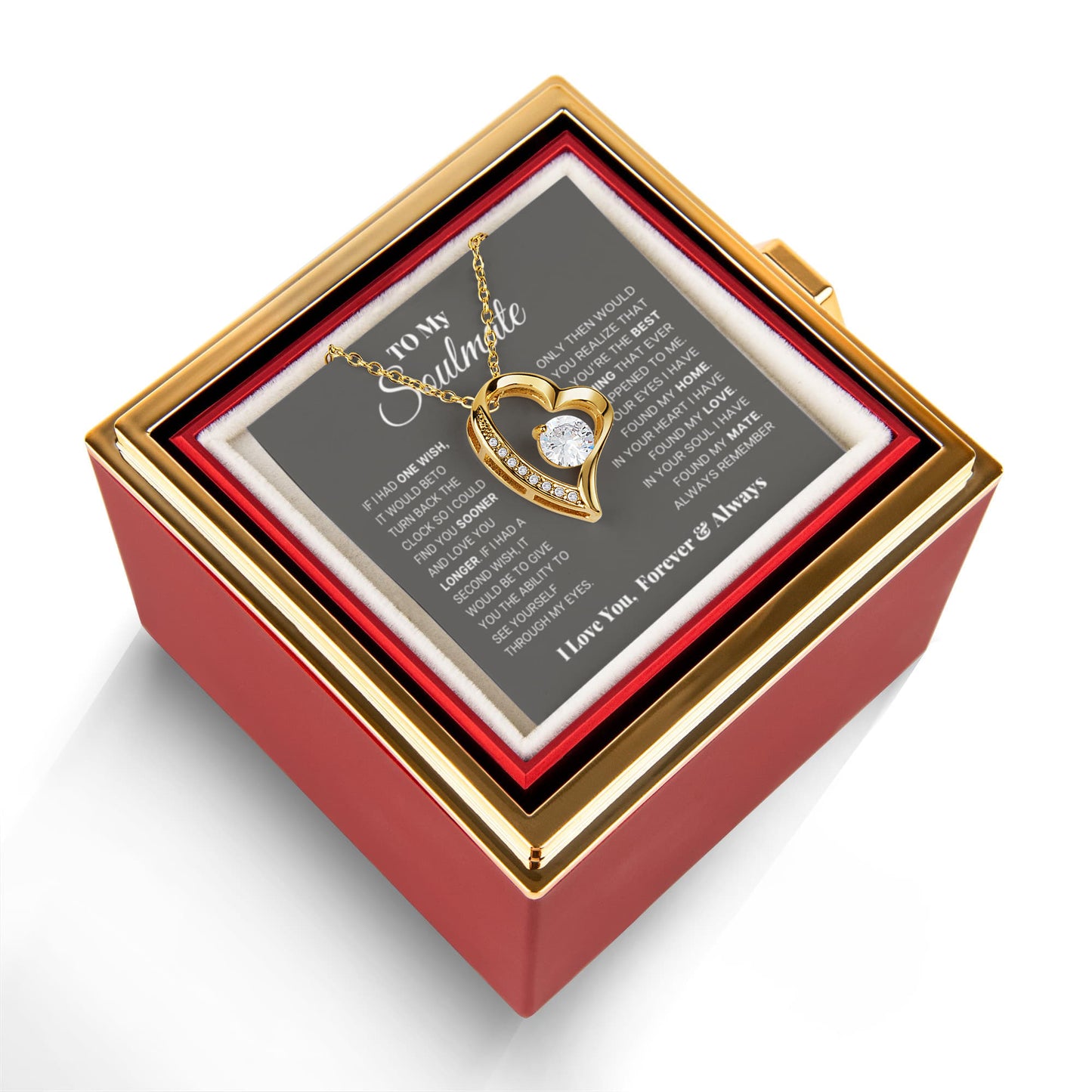 To my Soulmate Wife Necklace from Husband, Forever Love Pendant with Rotating Rose Box, Gift for Anniversary, Valentines Day, Birthday
