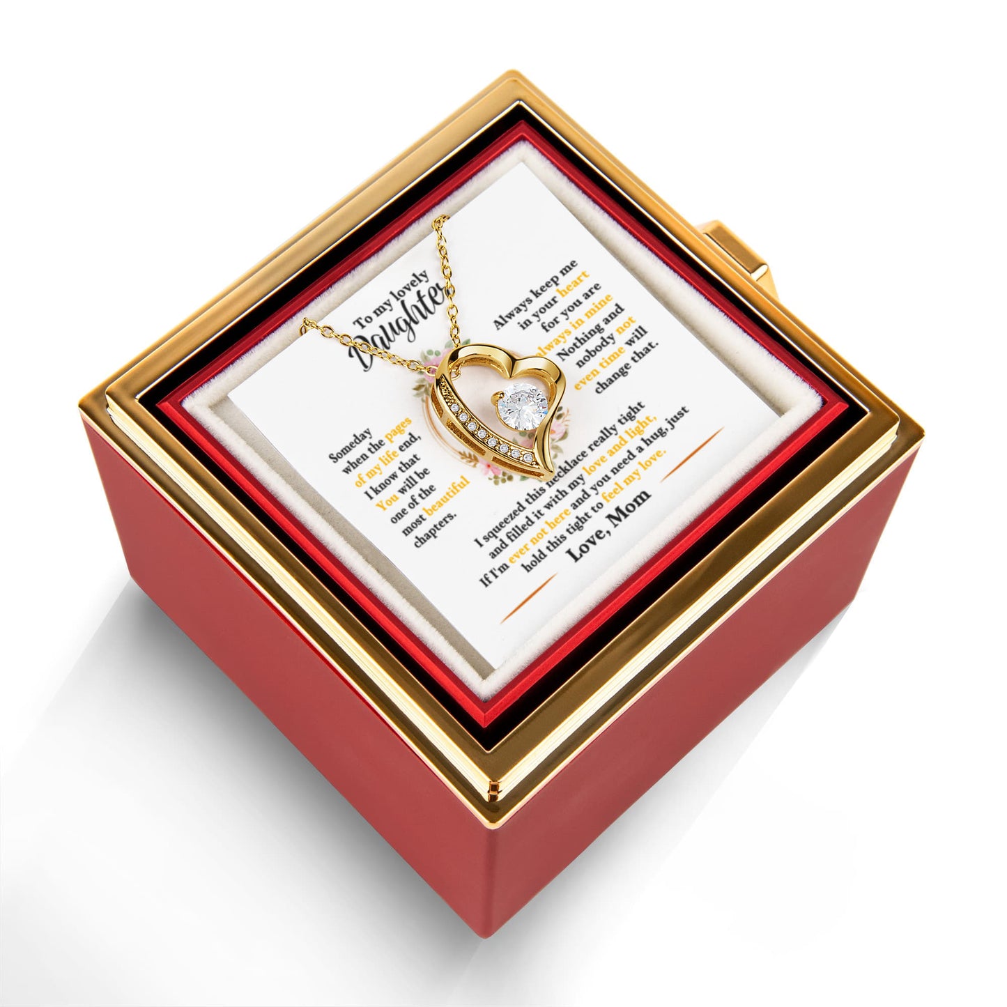 Daughter Necklace from Mom, Forever Love Pendant with Rotating Rose Box, Gift for Birthday, Valentines Day, Graduation, Christmas