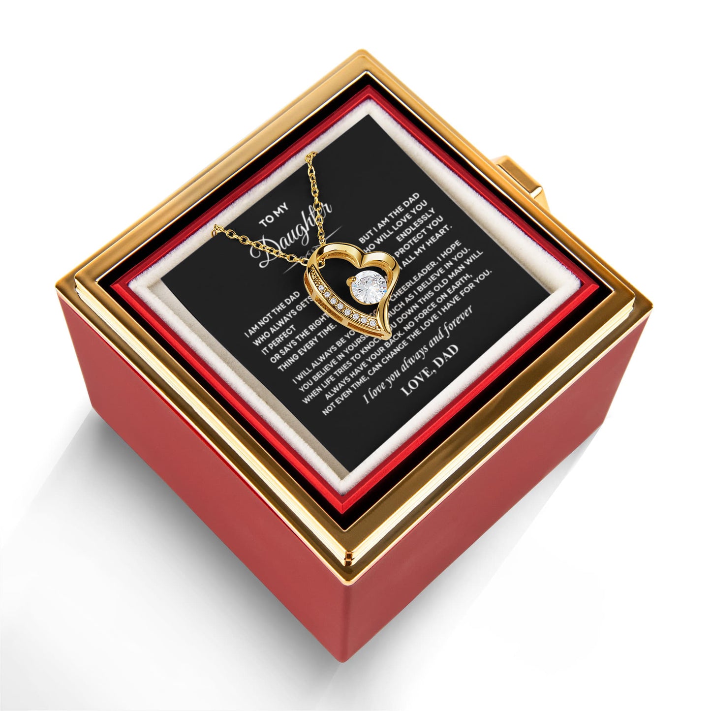 Daughter Necklace from Dad, Forever Love Pendant with Rotating Rose Box, Gift for Birthday, Valentines Day, Graduation, Christmas