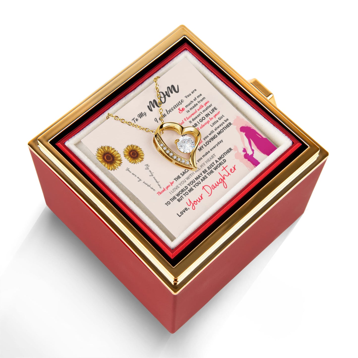To my Mom Gift from Daughter, Forever Love Necklace with Rotating Rose Box, Gift for mothers day, Valentines Day, Birthday