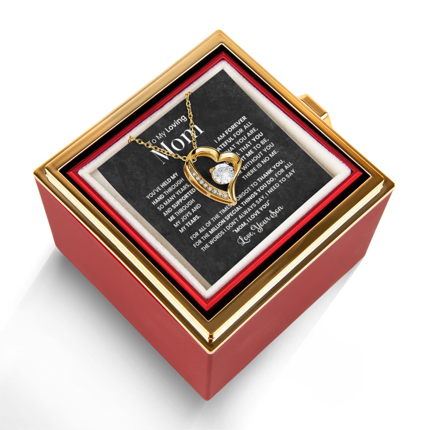 To my Mom Gift from son, Forever Love Necklace with Rotating Rose Box, Gift for mothers day, Valentines Day, Birthday