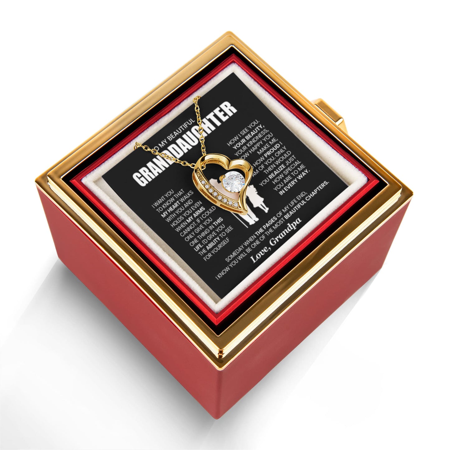 To my Granddaughter necklace from Grandpa, Forever Love Pendant with Rotating Rose Box, Gift for Birthday, Valentines Day, Graduation, Christmas
