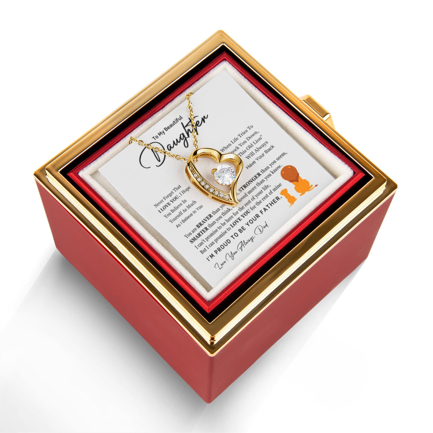 Daughter Necklace from Dad, Forever Love Pendant with Rotating Rose Box, Gift for Birthday, Valentines Day, Graduation, Christmas