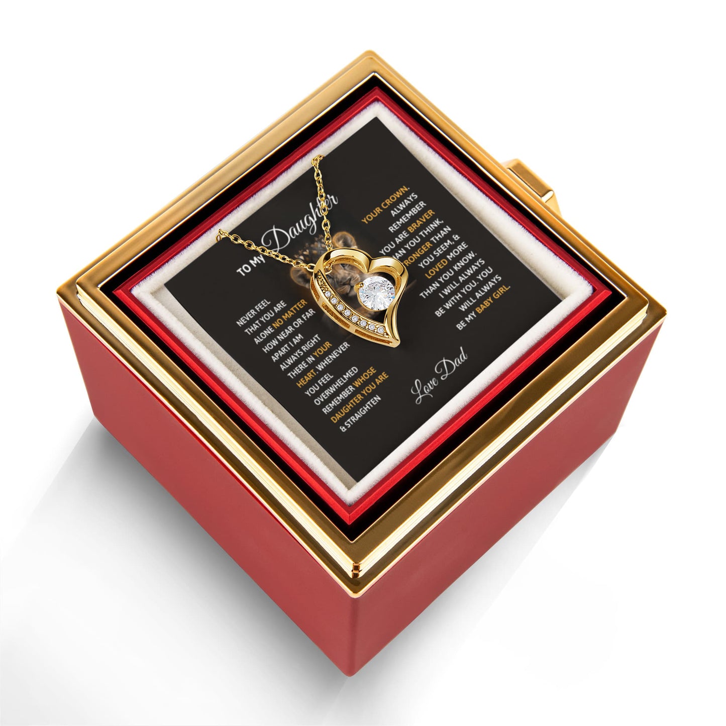 Daughter Necklace from Dad, Forever Love Pendant with Rotating Rose Box, Gift for Birthday, Valentines Day, Graduation, Christmas