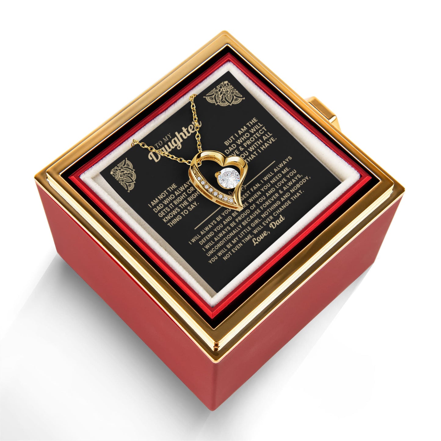 Daughter Necklace from Dad, Forever Love Pendant with Rotating Rose Box, Gift for Birthday, Valentines Day, Graduation, Christmas