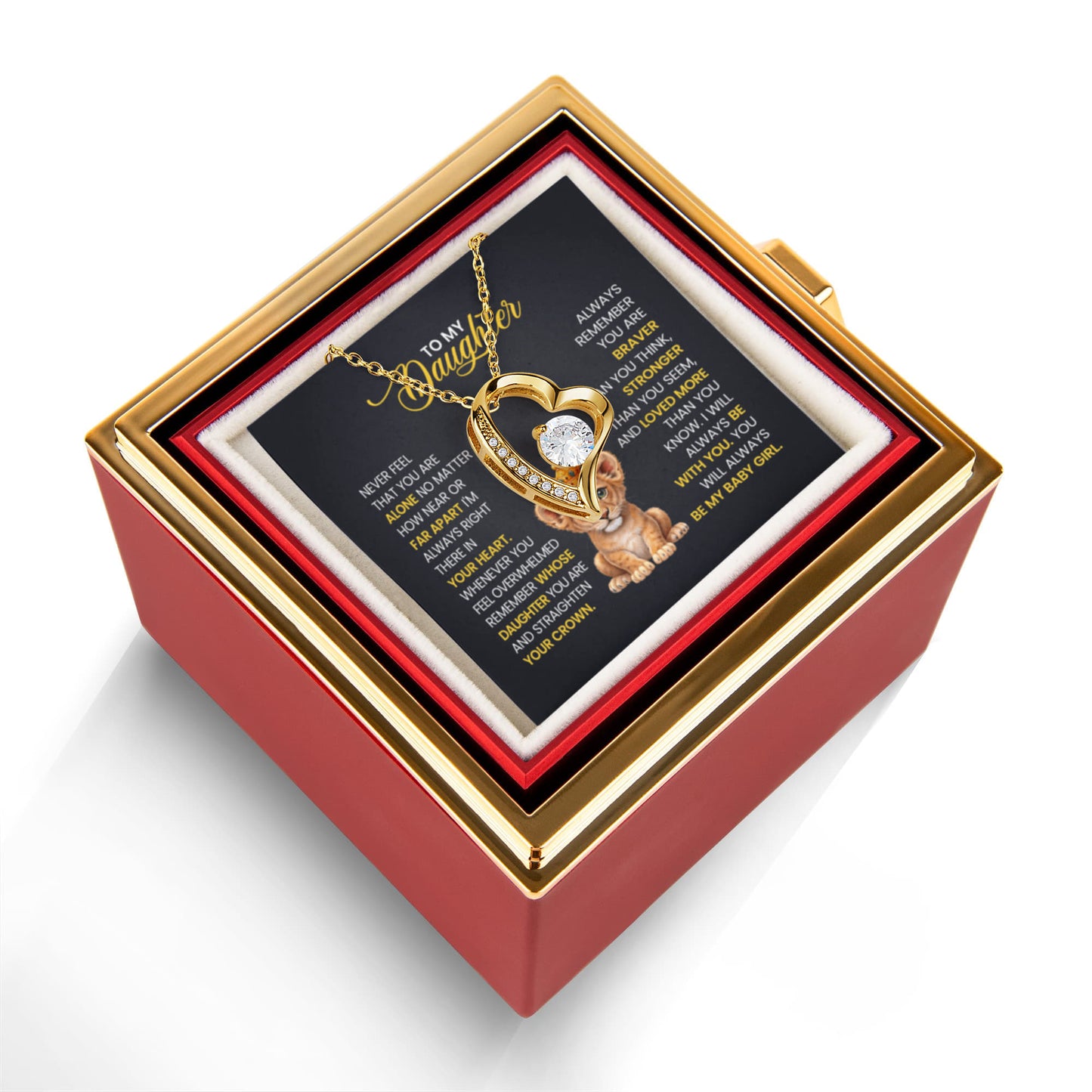 Daughter Necklace from Dad, Forever Love Pendant with Rotating Rose Box, Gift for Birthday, Valentines Day, Graduation, Christmas