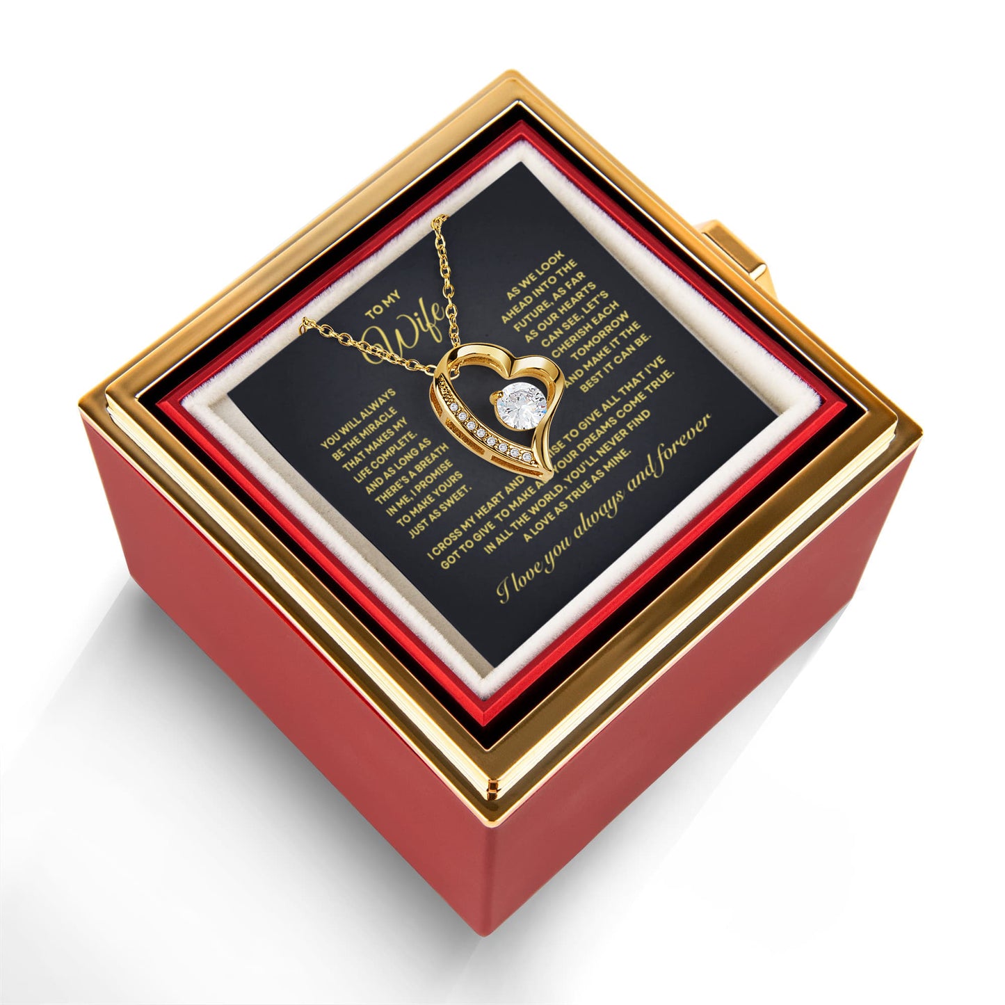 To my Wife Necklace from Husband, Forever Love Pendant with Rotating Rose Box, Gift for Anniversary, Valentines Day, Birthday